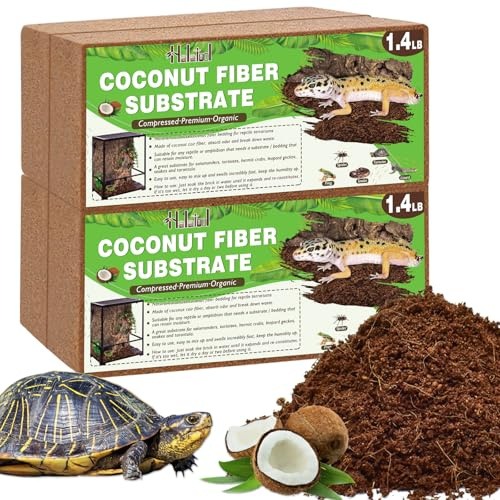 Halatool 4 Pack Compressed Coconut Fiber Substrate for Reptile, 100% Organic Premium Coconut Husk Substrate Terrarium Bedding for Tortoises Beard Dragon Leopard Gecko Snake Tarantula Worm Bins
