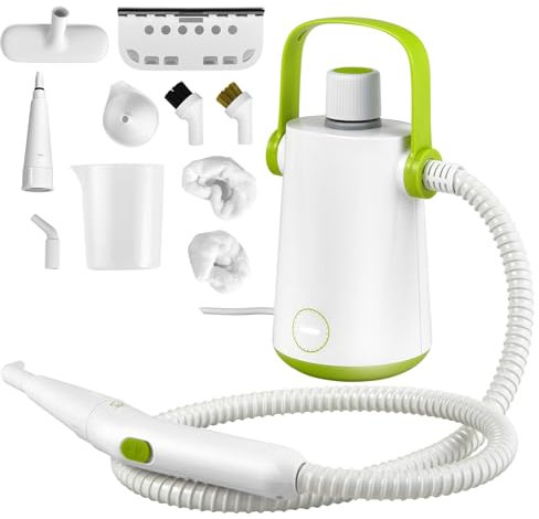 RELAX4LIFE Nettoyeur Vapeur Portable 1000W, Machine de Nettoyage à Vapeur avec 10 Accessoires, Réservoir 300 ml pour Cuisine, Tapis, Fenêtre (Vert)