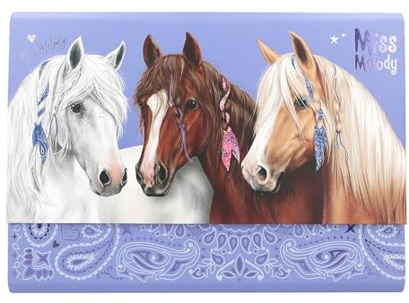 Depesche Miss Melody Bandana 12934 Writing Paper in Purple Expanding Folder with Horse Motif Includes 24 Letter Sheets in 3 Designs and 18 Envelopes