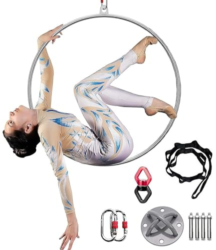 Qiang Fitness Aerial Lyra Hoop Set 31/33/35/37/39 Zoll Für Erwachsene Suspension Professioneller Ring Edelstahl Hoop Circus Aerial Equipment Für Akrobatik-Performance,Diameter-95cm