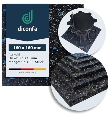 diconfa 1x tappetini per terrazze in granulato di gomma 160x160mm, 10mm - SPESSORE da 3mm a 20mm - QUANTITÀ da 1 a 300 pezzi - sottofondo per costruzione di terrazze su piedistalli - Sottostrato