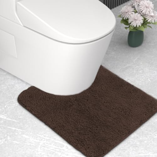 wyewye Alfombra de baño de microfibra, alfombrilla de inodoro, alfombra de baño súper gruesa de 2 cm, alfombra de baño súper absorbente de 50x50 cm en forma de U, color café