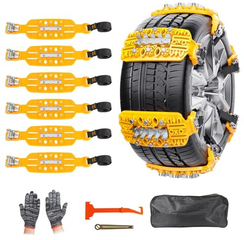 Ninonly Auto Schneeketten 6 Stück Universal Schneeketten für Auto Winter Universal Schneeketten für Notfälle, Starke Ketten für die meisten Autos