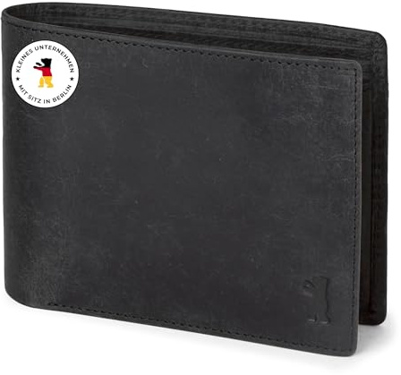 Berliner Bags Vintage Geldbörse Peter, Portmonee aus Leder, Geldbeutel mit TÜV-geprüftem RFID-Schutz, für Herren – Dunkelgrau