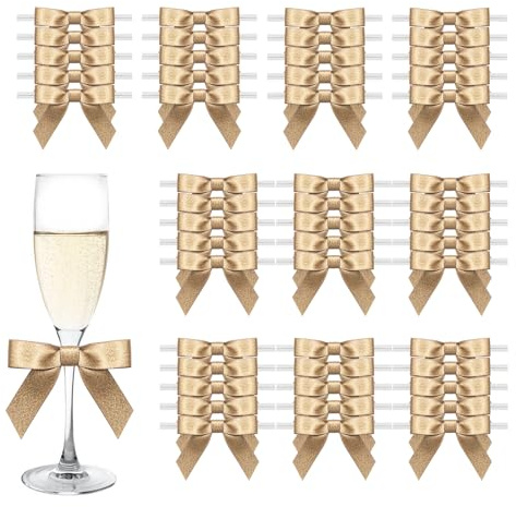 MORSUNBELA Fiocco Decorativo Piccolo Fiocco, Regalo per Confezioni Regalo, San Valentino, Matrimonio, Natale, 50 Pezzi, Oro