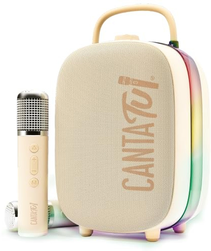 Canta Tu - Nina, Macchina Per Karaoke Con 2 Microfoni Wireless Inclusi, Altoparlante Portatile Bluetooth, Colore Beige Con Luci Led E Cambio Voci, Per Bambini Ragazzi E Adulti