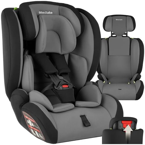 tectake® Seggiolino Auto i-Size con Protezione Impatti Laterali, Poggiatesta Regolabile, Seggiolone Auto Bambino da 15 Mesi a 12 Anni, Omologato ECE R129/03 - Grigio Chiaro/Nero