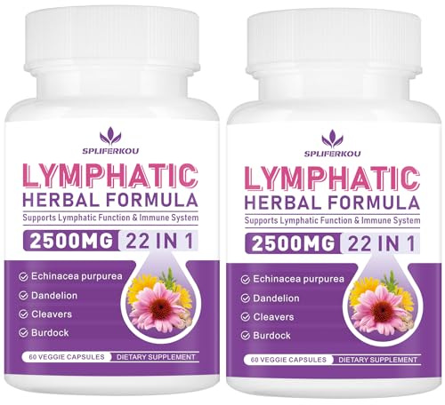 Spliferkou Lymphatic Drainage Supplements, Herbal Lymph System Support Supplement with Echinacea, Dandelion, Burdock Root, Cleavers & More - Non GMO, Gluten Free - 120 Capsules