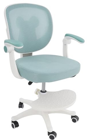 Brride Silla de escritorio para niños con altura ajustable, reposabrazos ajustables, silla giratoria para niños con reposapiés, silla de escritorio para niños de 6 a 18 años (verde claro)