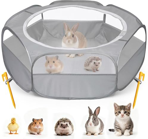 MAIKEHIGH Box per Piccoli animali, Pieghevole Recinto impermeabile di Esercizio della Portatile Tenda con rete traspirante Porcellini D'India, Ricci, Conigli, Gattini, Cuccioli (Grigio)