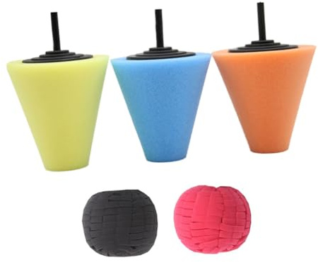 TOBBOMEY 5 Pezzi Tampone Spugna Conica con Sfere Lucidanti per Ceratura e Sigillatura Auto Kit Professionale per Ruote Paraurti e Superfici Difficili da Raggiungere