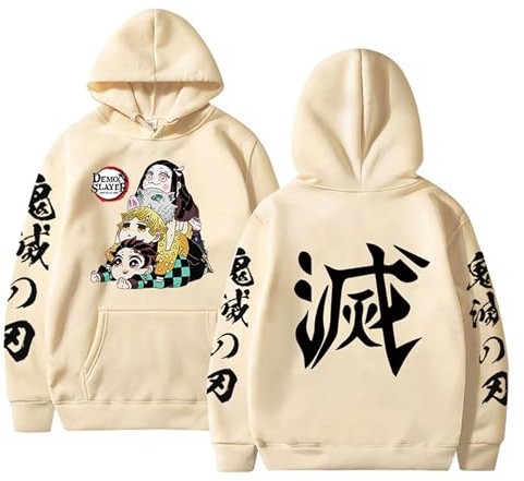 Satdflie Anime Demon Slayer Tryckt Huva Män Kvinnor Harajuku Pullover Loog Manga Sweatshirt Unisex Casual Toppar