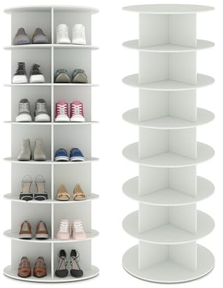 Amveya Schuhschrank Schmal Hoch Weiss, Schuhregal Schmal und Hoch, Drehbarer Schuhschrank, Schuhregal Platzsparend, Shoe Rack Cabinet, Drehbares Bücherregal, 7-stöckige Schuhablage