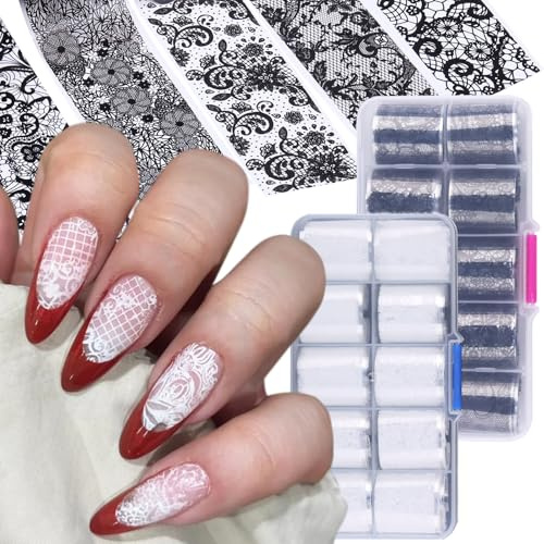 Zosutetoxo Stickers, 20 Rollos Plantillas de Uñas & Lámina de Transferencia Uñas, Plantillas de Estampado de Encaje para Uñas con Motivos de Flores & Estrellas