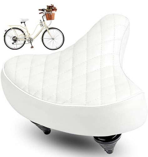 WEEROCK Bike Seat Wide Bicycle Seats for Men Women, Comfortable Soft Oversized E Bike Saddle Cushion Replacement for Cruiser Bikes, MTB, City Bike, Electric Bicycles, Tricycle,Exercise Cycle, White