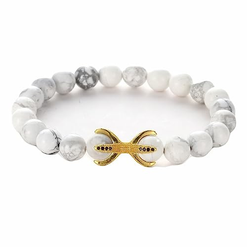 Schmuck Bracelets 8 mm Poulpe Turquoise Blanc avec Zircone pour Elle et Lui, Bracelet Partenaire Homme Femme - 19 cm Robinetterie