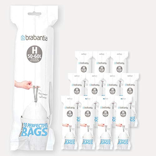 Brabantia - Lot de 12 rouleaux de 10 sacs poubelle 50/60 l blanc code H (dont 1 offert)