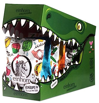 einhorn Kondome - 63 Kondome Geschenk Special - Super Dino - Standardgröße 54 mm - vegane, hormonfreie Verhütung - natürlicher Gleitfilm - nachhaltig und sicher