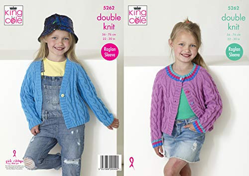 King Cole 5262 Knitting Pattern Girls Raglan Cable Cardigans in Big Value DK