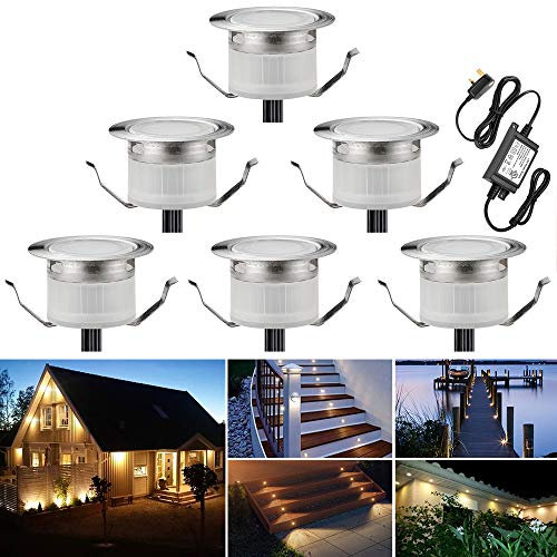 INDARUN Warm White Led Decking Lights Waterproof IP67 0.6W Ø31MM - Lighting for Terrace/Patio/Path/Wall/Garden/Decoration, 6 Packs