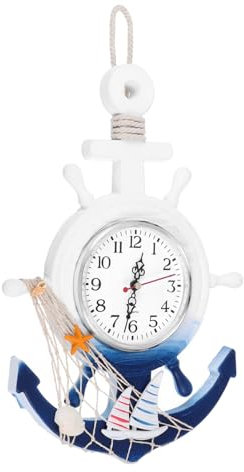 Winomo, orologio da parete con ancora barca, stile mediterraneo, stile nautico a tema silenzioso da parete, decorazione da appendere per soggiorno camera da letto