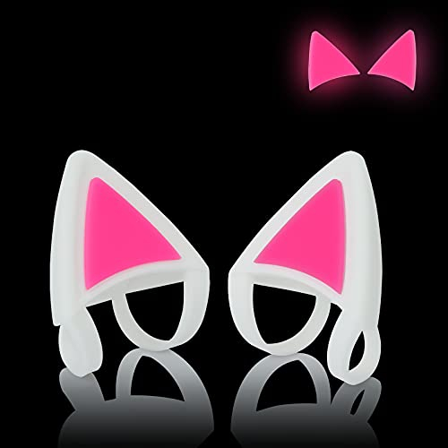 LEFXMOPHY Cat Ears for Headset, Kitty Ear Replacement for Bose/Sony, White Flexible Silicone Attachment Accessories Add on Headphone for PC Kids Girl Men, Pink Glow in Dark