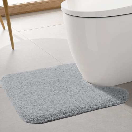 ROLIZOE WC Vorleger mit Ausschnitt Extrem Dicker WC Teppich rutschfest Klovorleger Hochsaugfähige Stand WC-Vorleger Super Weich Toilette Badteppich Mikrofaser 50 x 60cm, Hellgrau