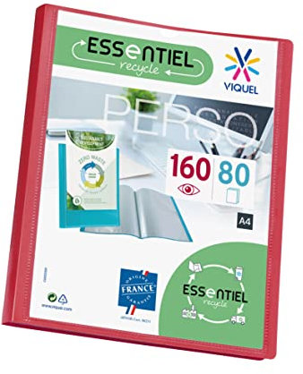 Viquel - Portariviste a 160 fogli A4 - Rilegatura personalizzabile - Buste lisce e trasparenti - Essenziale riciclo - Rosso