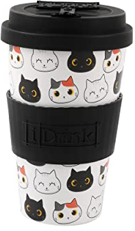 IDRINK®- Taza de café de RPET con tapa de silicona de apertura, fácil de llevar Taza de 435 ml para llevar de plástico reciclado 8,7 x 8,7 x 15 cm ergonómica 435 ml (CATS)