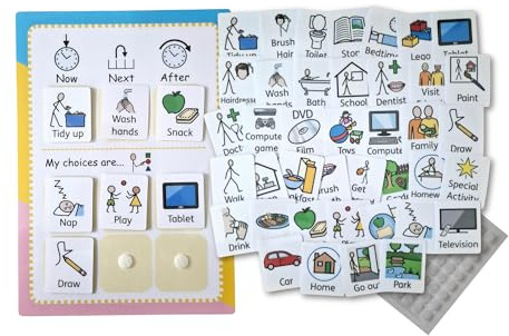 Visual Now, Next Later Board – Scheduling Timetable Activity Symbol Cards & Board compatible with PECs Symbols & Boardmaker (for non-verbal, ADHD, ASD, Autism, Kids, Children, Toddlers) (English)