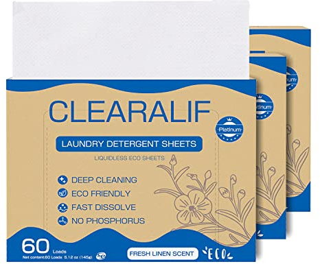 Laundry Detergent Sheets 3 Pack Up to 180 Loads, Fresh Linen - Great For Travel, Apartments, Dorms, No Plastic, Sustainable, Biodegradable-New Liquid-Less Technology - Lightweight