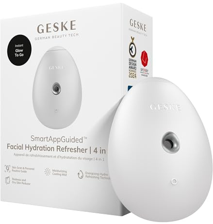 GESKE Facial Hydration Refresher | 4 in 1 Water Atomizer | Face Mister | SmartAppGuided™™ | Facial Steamer | Water Spray | Face Mister | Facial Cleansing Device | Mister Cosmetics | Natural Glow