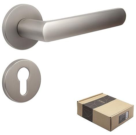 APECS Dörrhandtag innerdörrar modernt dörrhandtag för ytterdörr och innerdörr med runda rosetter dörrhandtag nisc matt handtag set med fästmaterial dörrbeslag modell KUMA PZ – profilcylinder