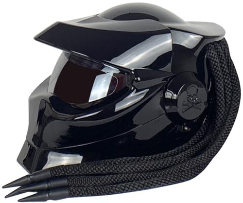 Casco Integrale per Moto Trecce E Luci Di Avvertimento Omologato ECE Casco Moto Integrato per Adulti Corse Di Ciclomotori Fuoristrada Da Strada per Uomini E Donne Matt black,L