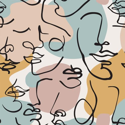 VEELIKE Papel Pintado Geometrico Retratos Abstracto Papel Pintado Pared Geometrico Azul y Rosa 44.5 cm × 300 cm Moderno Fotomurales Decorativos Pared Habitacion Salon Vinilos para Muebles Extraíble