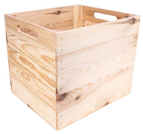 Creative Deco 4 x Holzkiste Natur | passend für alle Kallaxregale | Holzbox mit Griffen | 33 x 37 x 33cm | Geschliffenes Holz | Aufbewahrungsbox Kinder Kisten für Regal Regalbox Spielzeugkiste