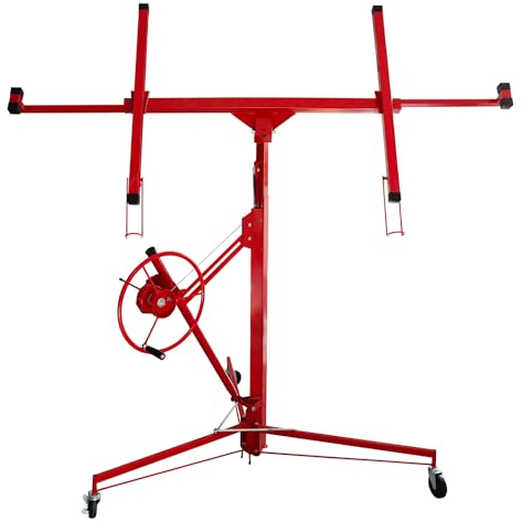 Yakimz Plattenheber XXL für Rigipsplatten, Höhenverstellbar 140-350cm Arbeitshöhe, max 290cm Lastarmbreite und 68 kg Traglast, klappbar Montagehilfe für Trockenbau und Rigips, Terrassenplatten (Rot)