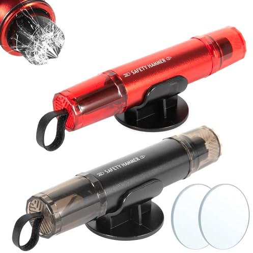 ROELLY 2 Pezzi Taglia Cinture di Sicurezza e Rompivetro per Auto, Martello di Emergenza, Strumento di Salvataggio di Emergenza 2 in 1, Rompi Vetro Auto Emergenza, Accessori per La Fuga (Nero + Rosso)