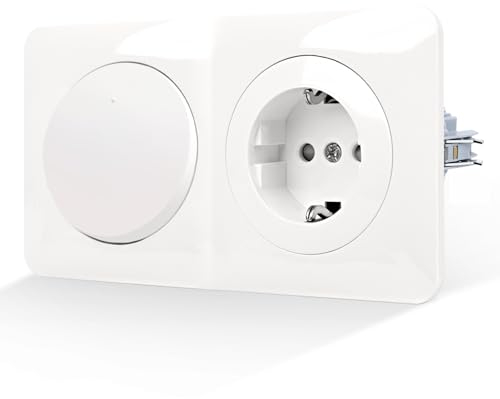 CNBINGO Schuko Steckdose und Lichtschalter mit Krallen - Schutzkontakt Wandsteckdose mit Kindersicherung - 1 Fach 1 Weg Wippschalter Unterputz mit PC-Flammhemmende Materialien - reinweiß