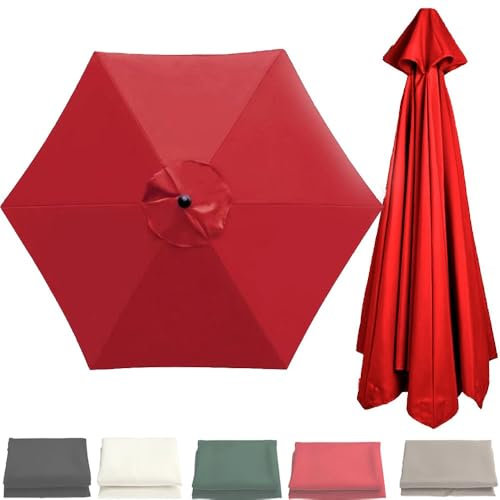 QSPNVFB Toldo De Repuesto para Sombrilla Jardín 6Varillas Protección UV Parasol De Mercado Cubierta De Repuesto Impermeables Tela para Paraguas De Jardín(Red,300cm(10ft))