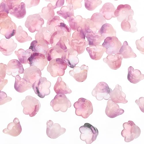 PATIKIL Perline a Forma di Fiore a Tromba in Vetro, 200pz Ciondolo Perline Forma Fiore Sfumato per Creazione Gioielli Fai Da Te Bracciali Orecchini Collane Decorazioni, Viola Loto