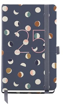 Miquelrius - Agenda 2025, Årlig dagbok 90 x 140 mm, dagskalender, folierad kartongomslag, spiral, elastisk gummiförslutning, 80 g/m² papper, spanska, engelska och portugisiska, månar