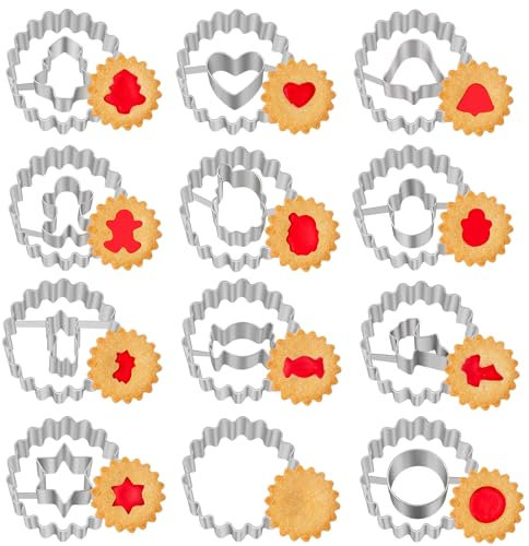 Ausstechformen Weihnachten Ausstecher 12 Stück, Nifogo Linzer Ausstecher, Keksausstecher zum Backen von Plätzchen, Weihnachtsbaum, Lebkuchenmannformen