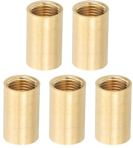 PATIKIL Lamp Pipe Brass Coupling Nut, 5 Pcs 20mm Long M10 Fine Round Thread Sleeve Lamp Pipe Adaptor Rod Connector Hardware for Light Fixture Assembly or Repair, 12mm OD.