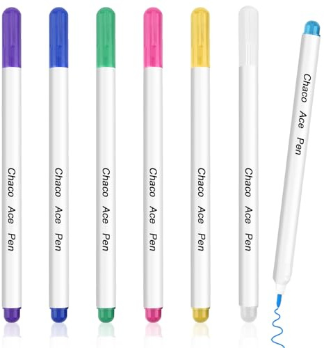Set of 7 Water Soluble Marking Pens, Textile Marker Set, 7 Colours, Trick Markers, Water Soluble and Self-Extinguishing, High-Quality Fabric Marker Pens, Textile Pens for Sewing, Leatherwork, Fabric,