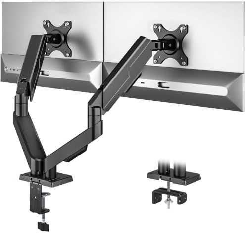 TVON Dual Monitor Arm for 17 to 35 Inch Screens, Double Monitor Stand Desk Mount for Curved Flat Screens, Height Adjustable with Tilt Swivel Rotate, Home Office Gaming, VESA 75/100mm Max Load 10kg