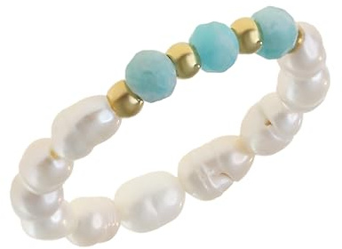 Made by Nami Anillo Boho Mujer Perlas Elastico Ajustable Dorado Resistente Agua Festival Playa