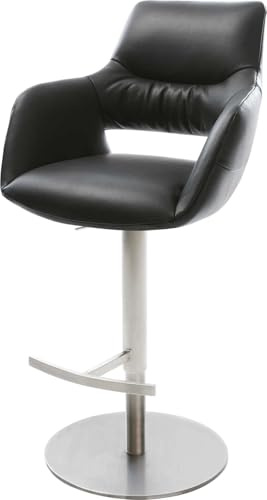 Barstuhl Yago-Flex Drehfuß höhenverstellbar Edelstahl Echt-Leder Schwarz drehbar Taschenfederkern