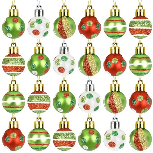 DERAYEE Boules de Noël Peintes Verte,Or,Blanche et Rouge,Décoration Noël Intérieur,Kit Decoration Sapin,Lot de 24 Boules pour Sapin