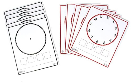 Learning Resources Dry Wipe Clock Faces, Ages 6+, Analogue and Digital Time Learning Cards, Reusable Double‑Sided Boards for Classroom Maths